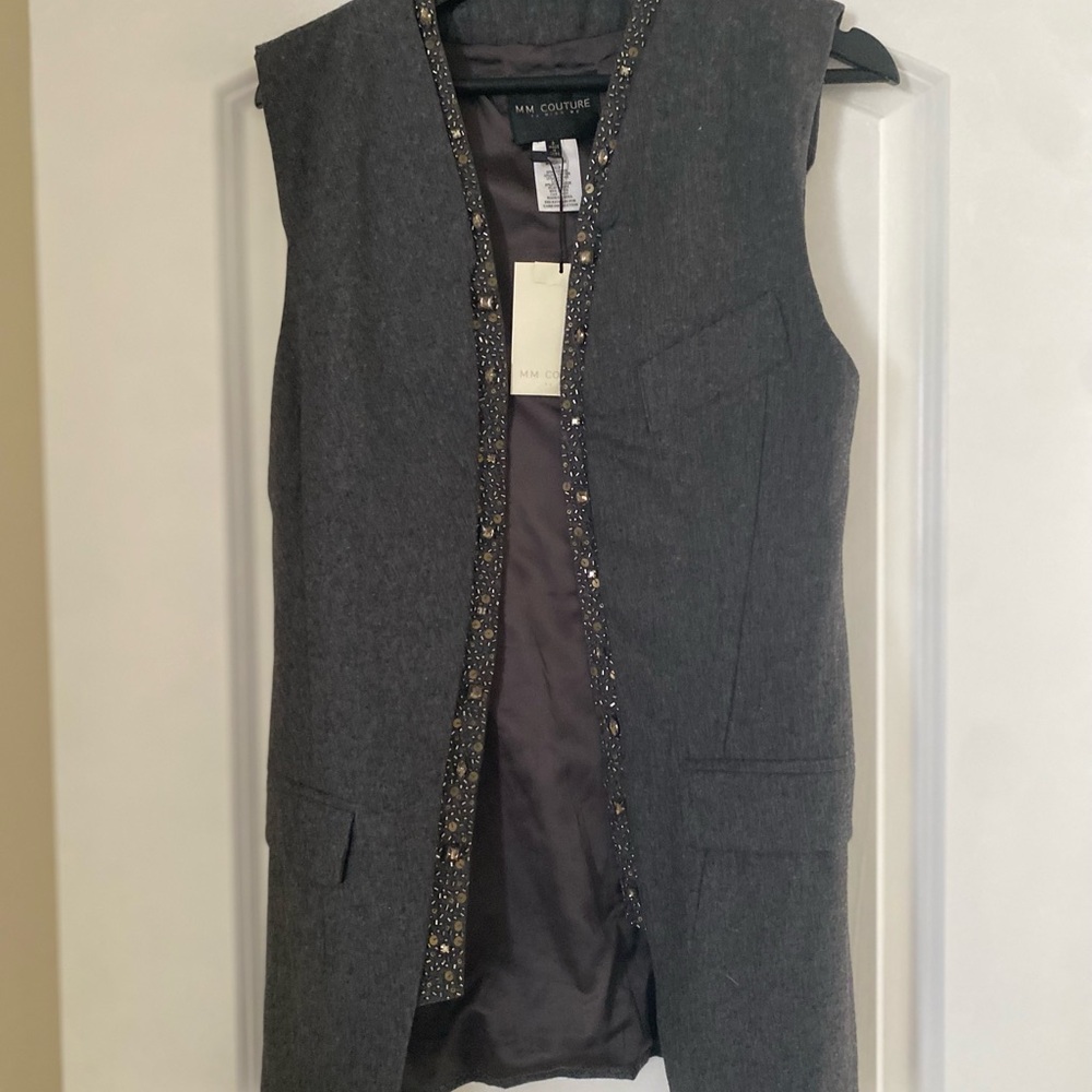 MM Couture Gray Vest with Black Trim